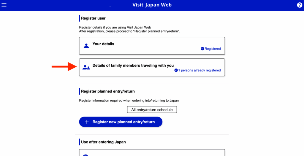 RPantalla de usuario Visit Japan registrar miembros