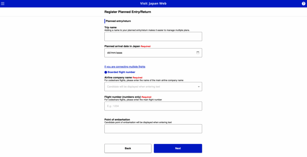 Registrar entrada Visit Japan Web