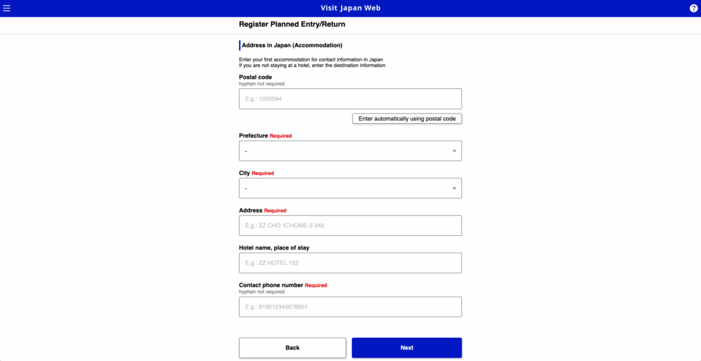Registro de entrada alojamiento