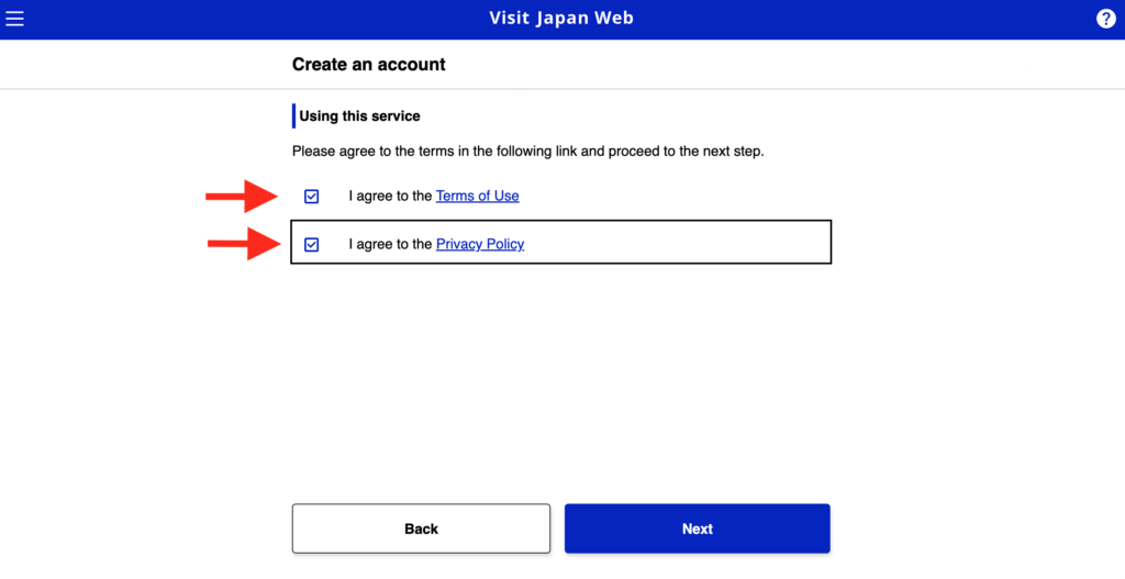 Visit Japan Web aceptar terminos y condiciones