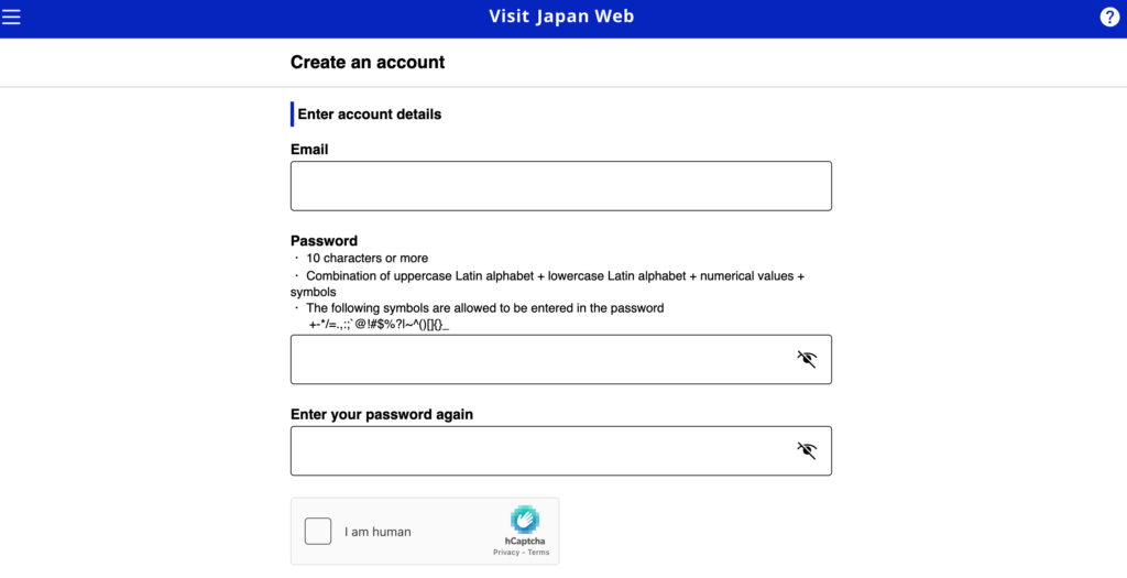 Visit Japan Web crear cuenta